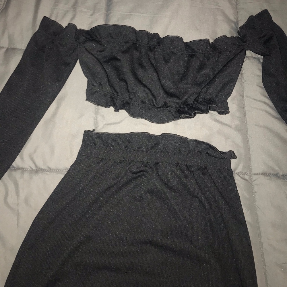 Matching Ruffled Black Top and Skirt